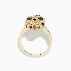 BH Multi Signature 14K Yellow Gold Diamond and Emerald Panther Ring | Rings