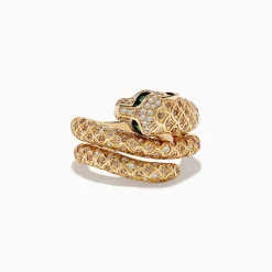 Effy Jewelry Signature 14K Yellow Gold Emerald, Espresso, and White Diamond Ring | Rings