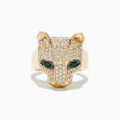 BH Multi Signature 14K Yellow Gold Emerald and Diamond Panther Ring | Rings