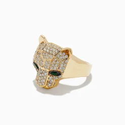 BH Multi Signature 14K Yellow Gold Emerald and Diamond Panther Ring | Rings