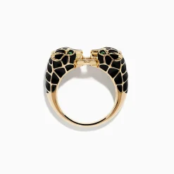 Effy Jewelry Signature 14K Yellow Gold Emerald and Diamond Black Enamel Panther Ring | Rings