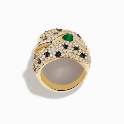 Effy Jewelry Signature 14K Yellow Gold Emerald, Black and White Diamond Ring | Rings