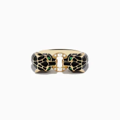 Effy Jewelry Signature 14K Yellow Gold Emerald and Diamond Black Enamel Panther Ring | Rings
