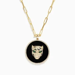 BH Multi Signature 14K Yellow Gold Onyx, Emerald and Diamond Coin Pendant | Necklaces & Pendants