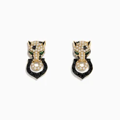 Effy Jewelry Signature 14K Yellow Gold White and Black Diamond Panther Earrings | Earrings