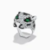 Effy Jewelry Signature Panther Head 14K White Gold Diamond u0026 Emerald Ring | Rings