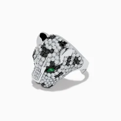Effy Jewelry Signature Panther Head 14K White Gold Diamond u0026 Emerald Ring | Rings