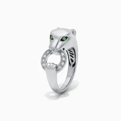 Effy Jewelry Signature Sterling Silver Diamond and Tsavorite Panther Ring, 0.13 TCW | Rings