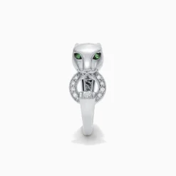 Effy Jewelry Signature Sterling Silver Diamond and Tsavorite Panther Ring, 0.13 TCW | Rings