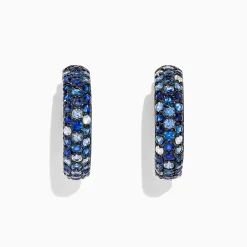 BH Multi Splash Silver Blue Sapphire 1" Hoop Earrings, 3.97 TCW | Earrings