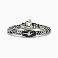 Effy Jewelry 925 Sterling Silver and Black Spinel Braided Chain Bracelet | Mens