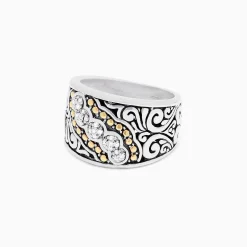 Effy Jewelry 925 Sterling Silver and 18K Yellow Gold Diamond Ring, 0.10 TCW | Rings