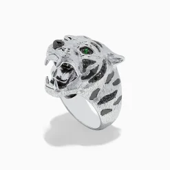 BH Multi Sterling Silver Black Diamond and Tsavorite Tiger Ring, 0.21 TCW | Rings