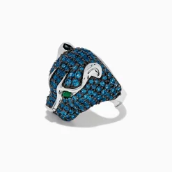 BH Multi 925 Sterling Silver Blue Topaz and Green Onyx Panther Ring | Rings