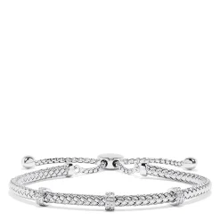 Effy Jewelry 925 Sterling Silver Braided Chain Diamond Accent Bolo Bracelet, 0.15 TCW | Bracelets