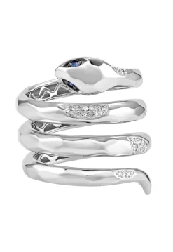 Effy Jewelry 925 Sterling Silver Diamond and Sapphire Snake Ring, 0.12 TCW | Rings