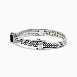 Effy Jewelry 925 Sterling Silver Onyx and Diamond Bangle, 4.26 TCW | Bracelets