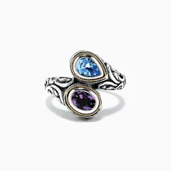 Effy Jewelry 925 Sterling Silver u0026 18K Gold Topaz and Amethyst Ring, 1.62 TCW | Rings