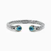 BH Multi 925 Sterling Silver u0026 18K Gold Blue Accented Topaz Bangle, 5.20 TCW | Bracelets
