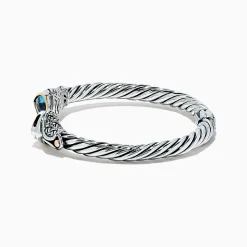 BH Multi 925 Sterling Silver u0026 18K Gold Blue Accented Topaz Bangle, 5.20 TCW | Bracelets