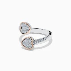 Effy Jewelry 925 Sterling Silver u0026 14K Rose Gold Diamond Heart Bypass Ring | Rings