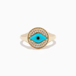 BH Multi Terra 14K Yellow Gold Turquoise and Diamond Evil Eye Ring | Rings