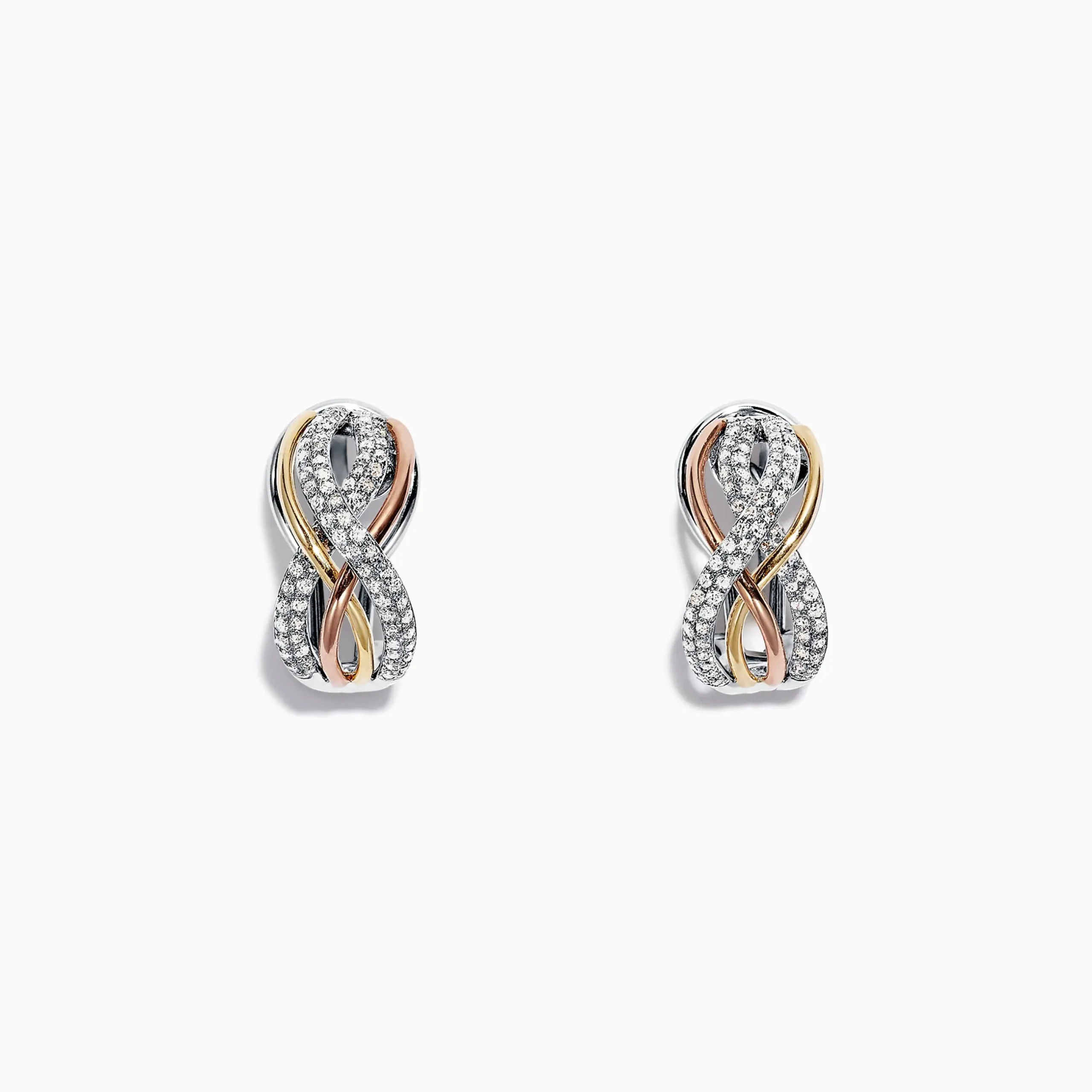 Effy Jewelry Trio 14K Tri Color Gold 1/2" French Clip Diamond Earrings, 0.55 TCW | Earrings