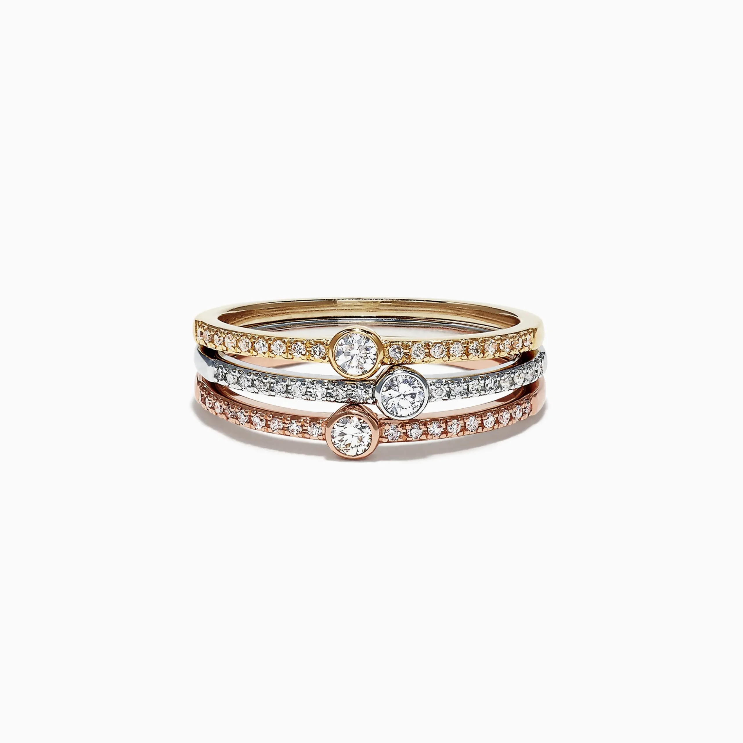 Effy Jewelry Trio 14K Tri Color Gold Diamond Stack Ring, 0.50 TCW | Rings