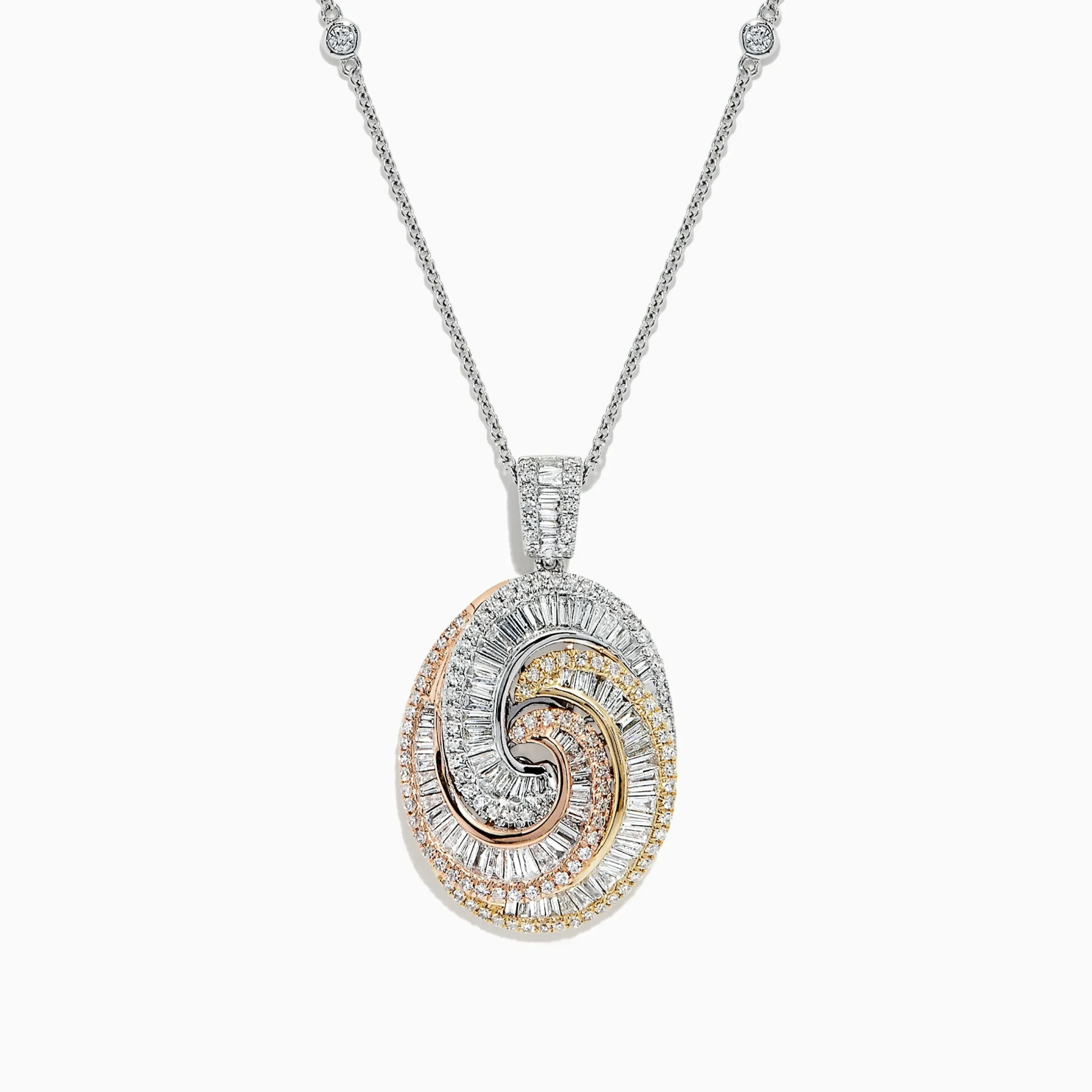 BH Multi Trio 14K Tri Color Gold Diamond Swirl Pendant, 1.28 TCW | Necklaces & Pendants
