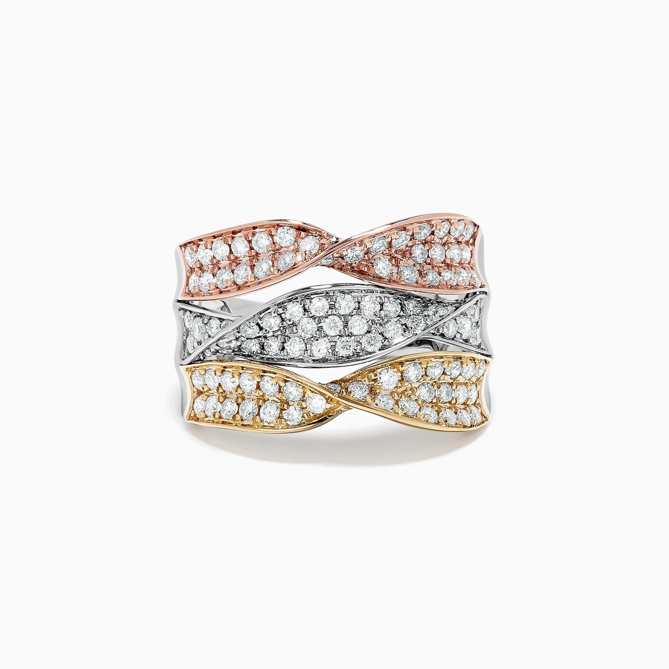 Effy Jewelry Trio 14K Tri Color Gold Diamond Twist Ring, 1.24 TCW | Rings