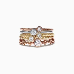 Effy Jewelry Trio 14K Tri Color Gold Diamond 5 Stack Ring, 0.61 TCW | Rings