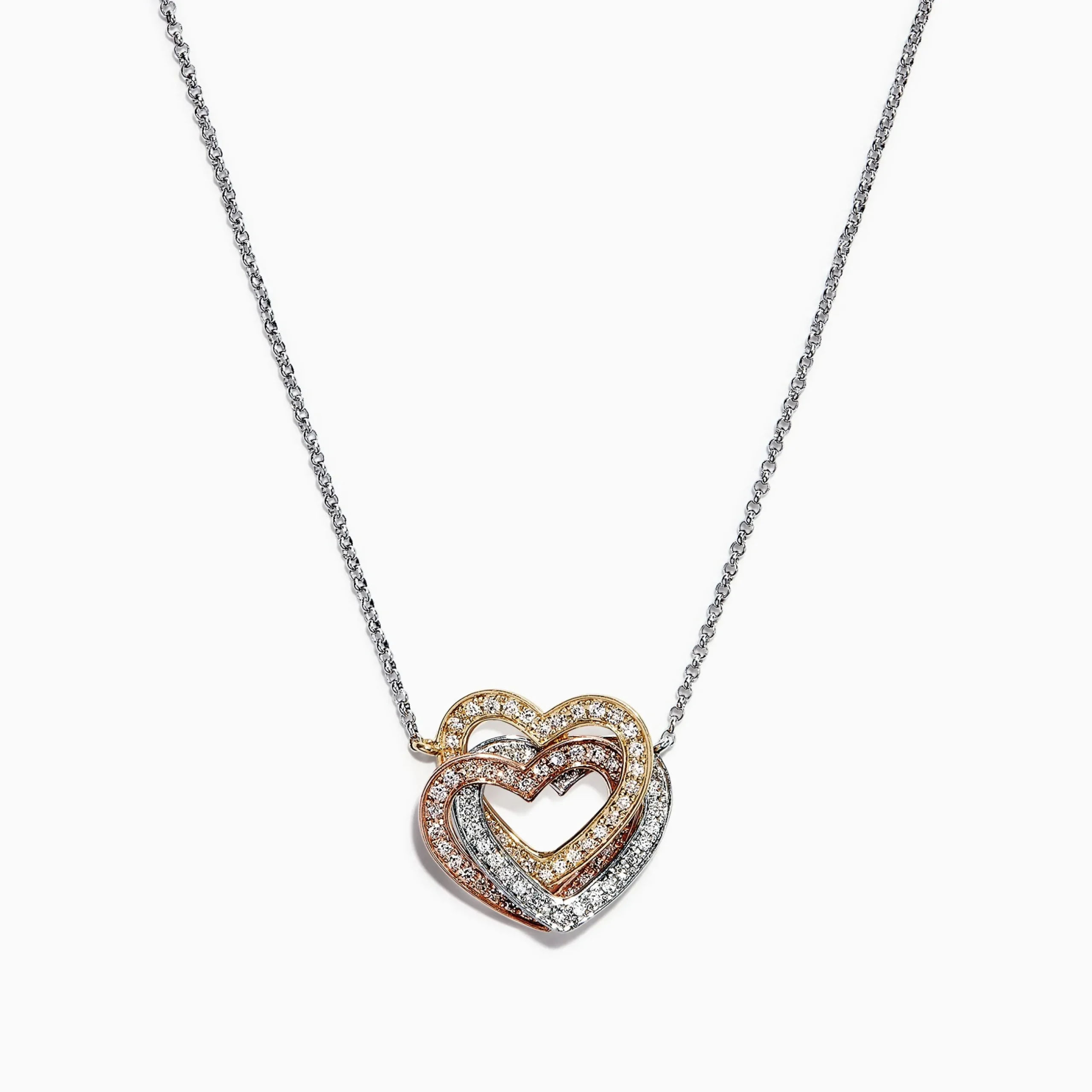 Effy Jewelry Trio 14K Tri Color Gold Diamond Heart Necklace, 0.40 TCW | Necklaces & Pendants