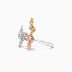 Effy Jewelry Trio 14K Tri Color Gold Diamond Butterfly Ring, 0.66 TCW | Rings