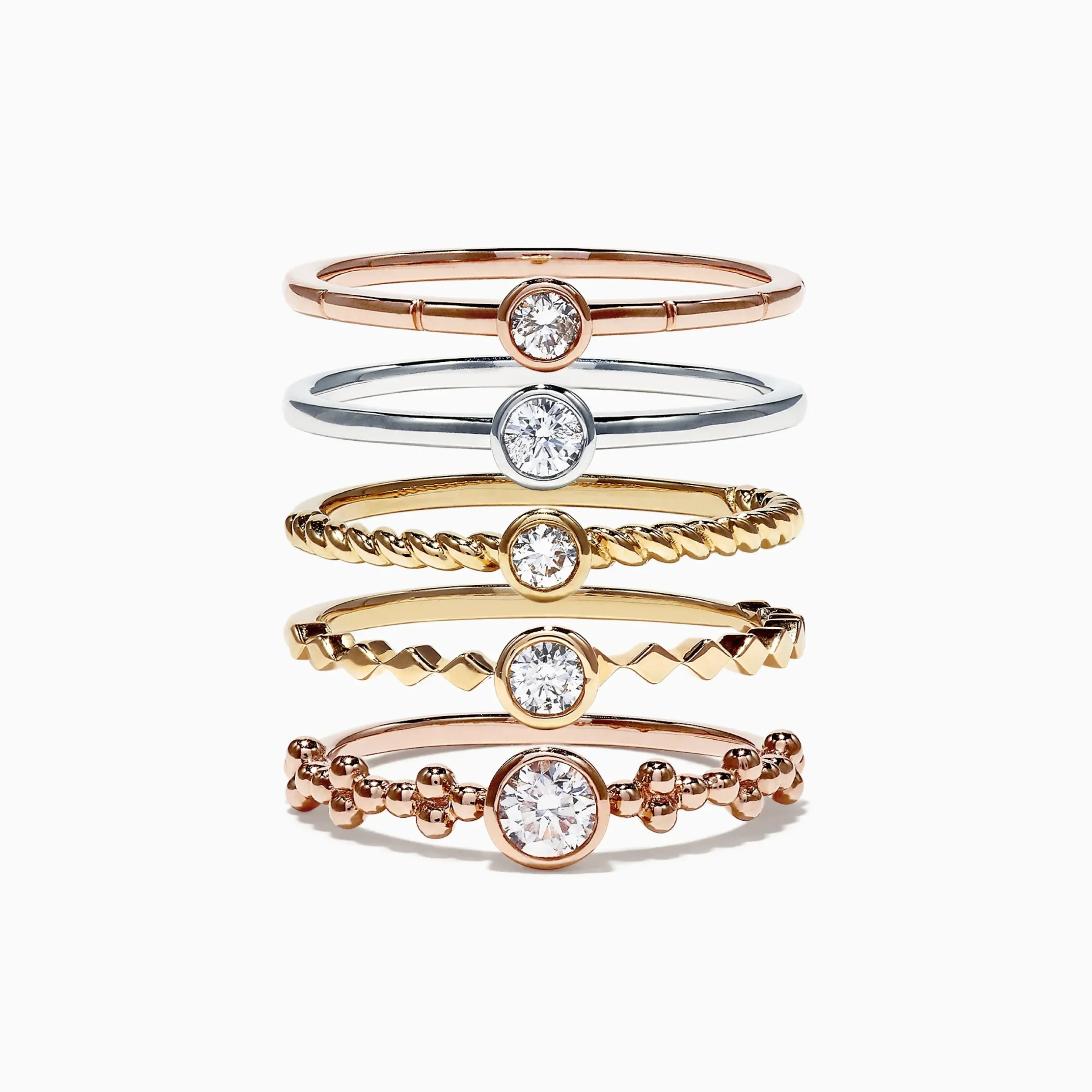 Effy Jewelry Trio 14K Tri Color Gold Diamond 5 Stack Ring, 0.61 TCW | Rings
