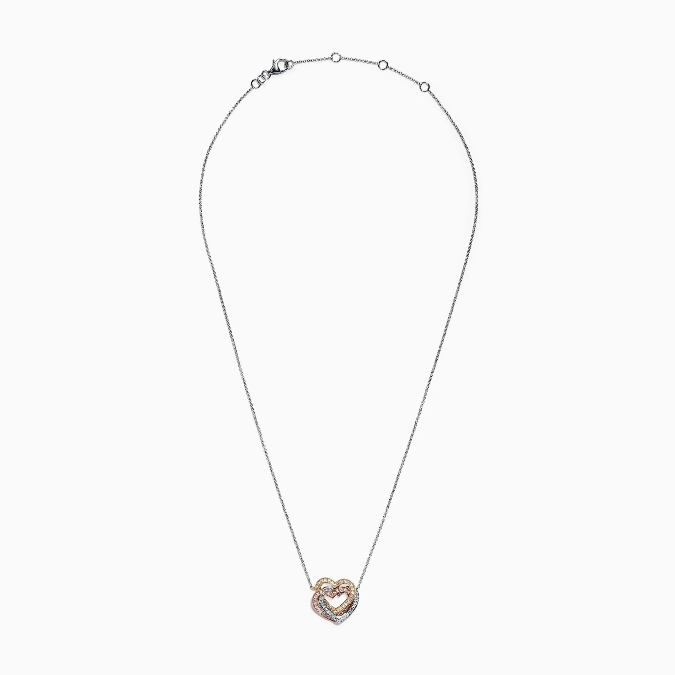 Effy Jewelry Trio 14K Tri Color Gold Diamond Heart Necklace, 0.40 TCW | Necklaces & Pendants
