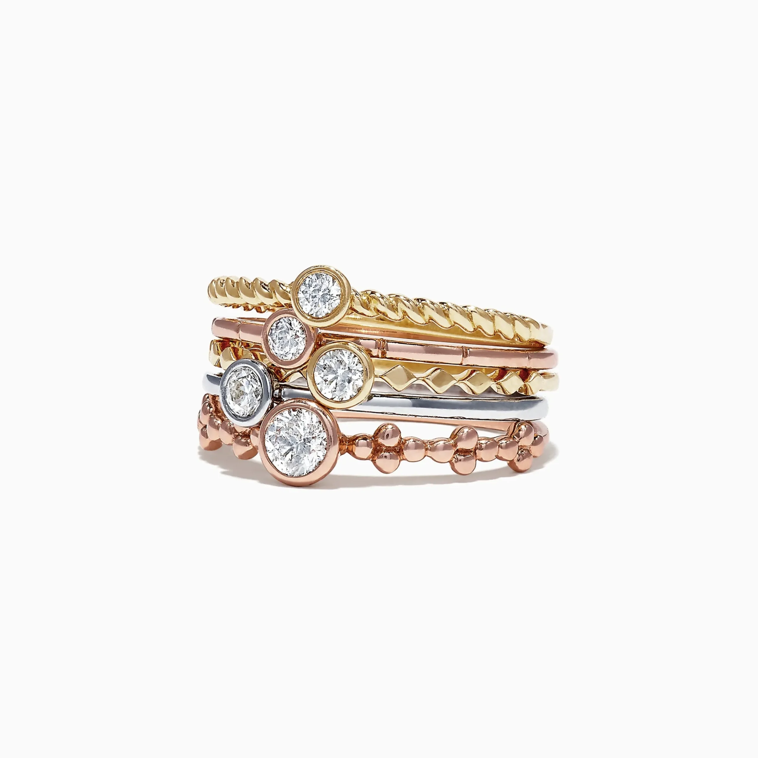 Effy Jewelry Trio 14K Tri Color Gold Diamond 5 Stack Ring, 0.61 TCW | Rings