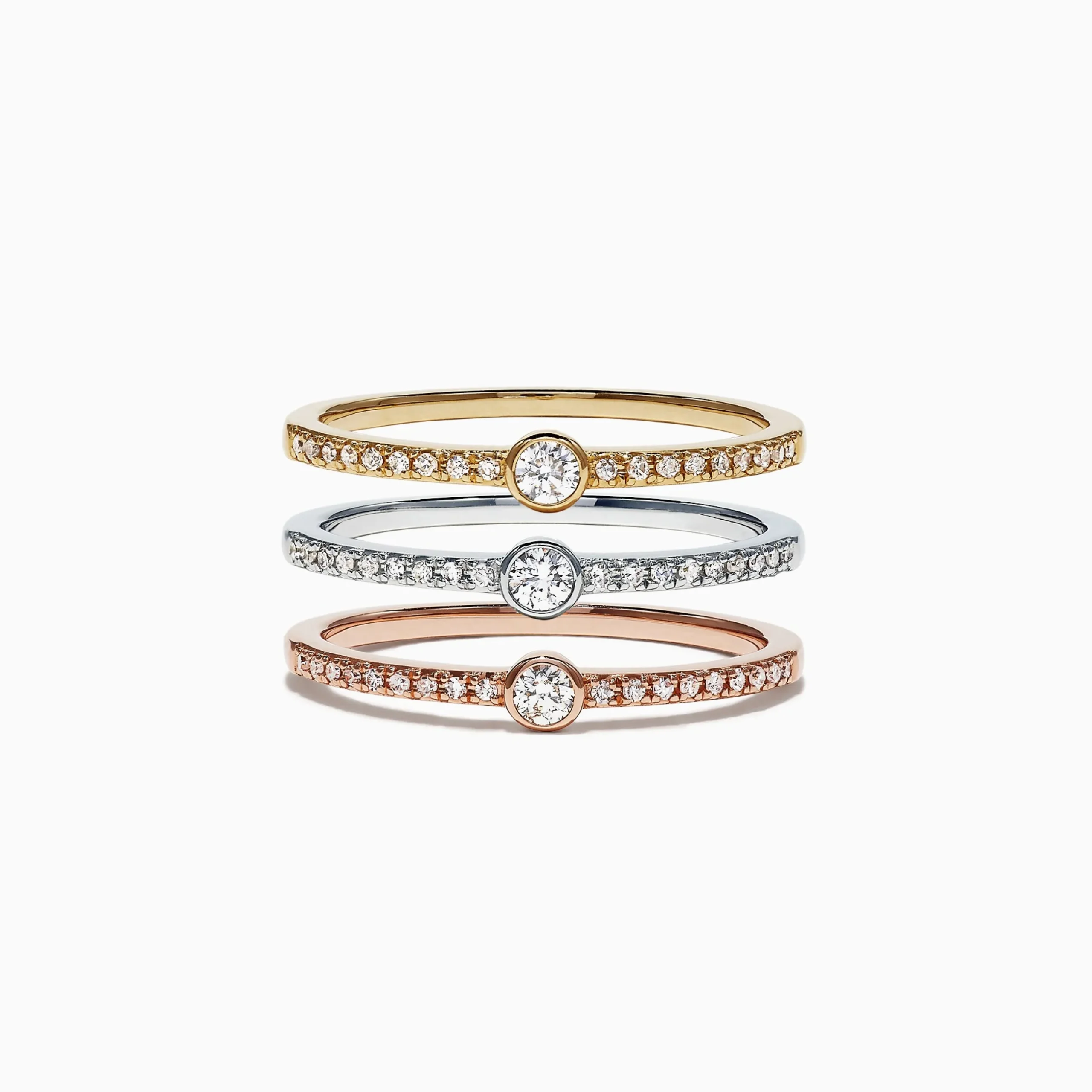 Effy Jewelry Trio 14K Tri Color Gold Diamond Stack Ring, 0.50 TCW | Rings