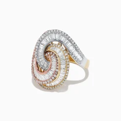 Effy Jewelry Trio 14K Tri Color Gold Diamond Swirl Statement Ring, 1.66 TCW | Rings