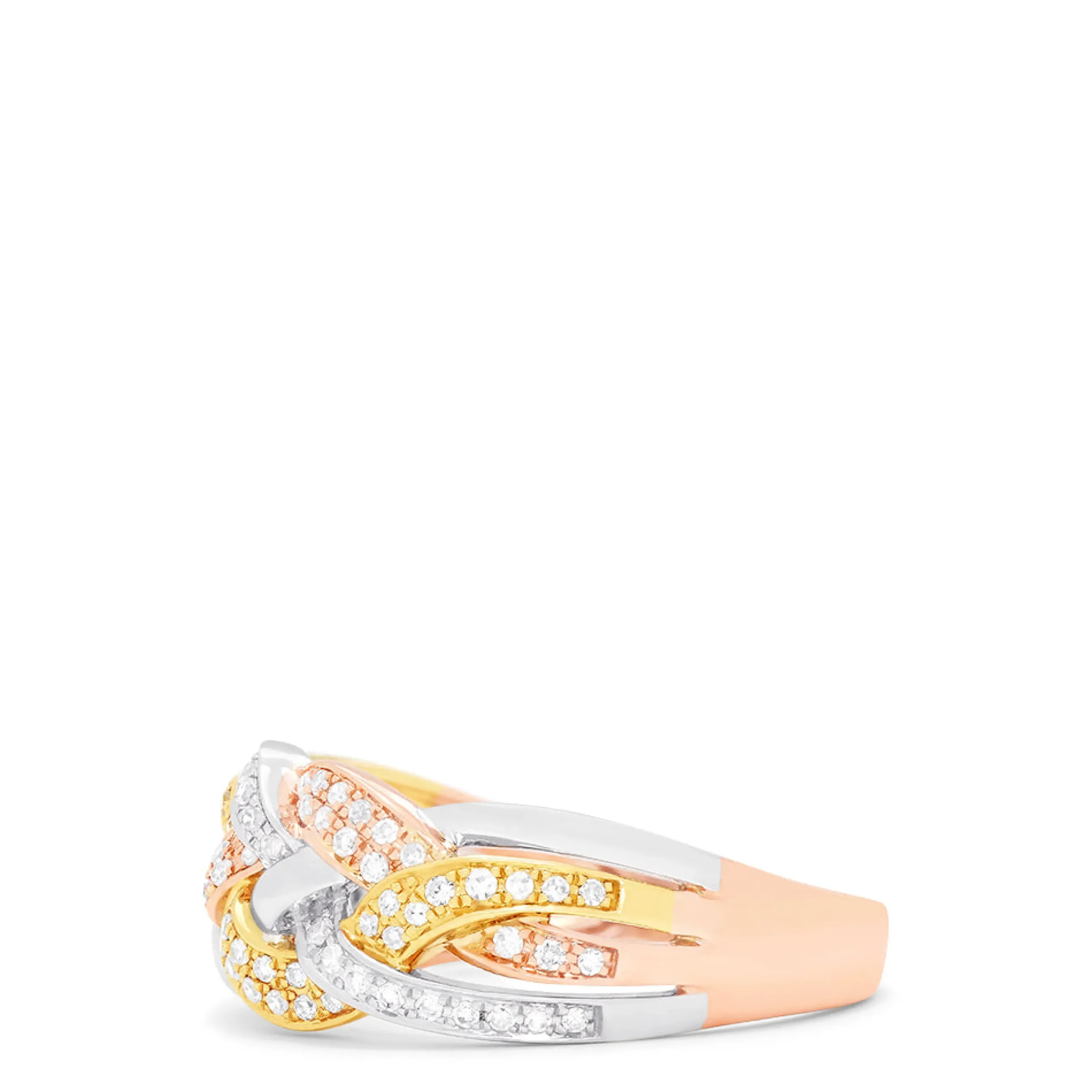 Effy Jewelry Trio 14K Tri Color Gold Diamond Braid Ring, 0.29 TCW | Rings
