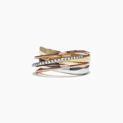 Effy Jewelry Trio 14K Tri-Color Gold Diamond Accented Crossover Ring, 0.11 TCW | Rings