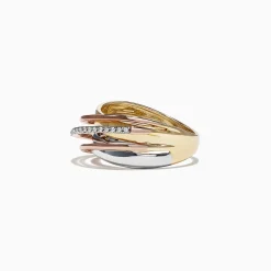 Effy Jewelry Trio 14K Tri-Color Gold Diamond Accented Crossover Ring, 0.11 TCW | Rings