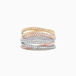 Effy Jewelry Trio 14K Tri-Color Gold Pave Diamond Crossover Ring, 0.54 TCW | Rings