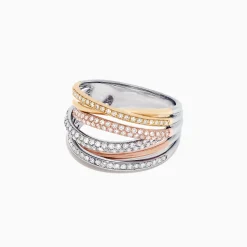 Effy Jewelry Trio 14K Tri-Color Gold Pave Diamond Crossover Ring, 0.54 TCW | Rings