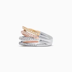 Effy Jewelry Trio 14K Tri-Color Gold Pave Diamond Crossover Ring, 0.54 TCW | Rings