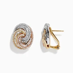 BH Multi Trio 14K Tri-Tone Gold French Clip Diamond Statement Earrings, 1.08 TCW | Earrings