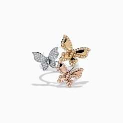 Effy Jewelry Trio 14K White, Pink and Yellow Gold Diamond Butterfly Ring | Rings