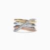 Effy Jewelry Trio Sterling Silver u0026 14K Gold Diamond Crossover Ring, 0.07 TCW | Rings