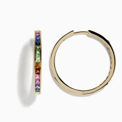 Effy Jewelry Watercolor 14k Gold Princess Cut Multi Sapphire Hoop Earrings | Earrings