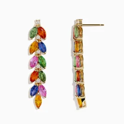 BH Multi Watercolor 14K Yellow Gold Multi Sapphire and Diamond Drop Earrings | Earrings