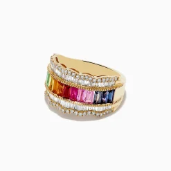 Effy Jewelry Watercolor 14k Yellow Gold Multi Sapphire and Diamond Ring | Rings